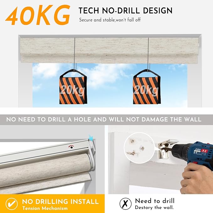 Persilux Smart Motorized Blinds with Remote, No Drill Automatic Roller Shades for Indoor Windows, Light Filtering Linen Fabric, Electric Blinds for Windows, Linen Cream C156-1, Custom Size
