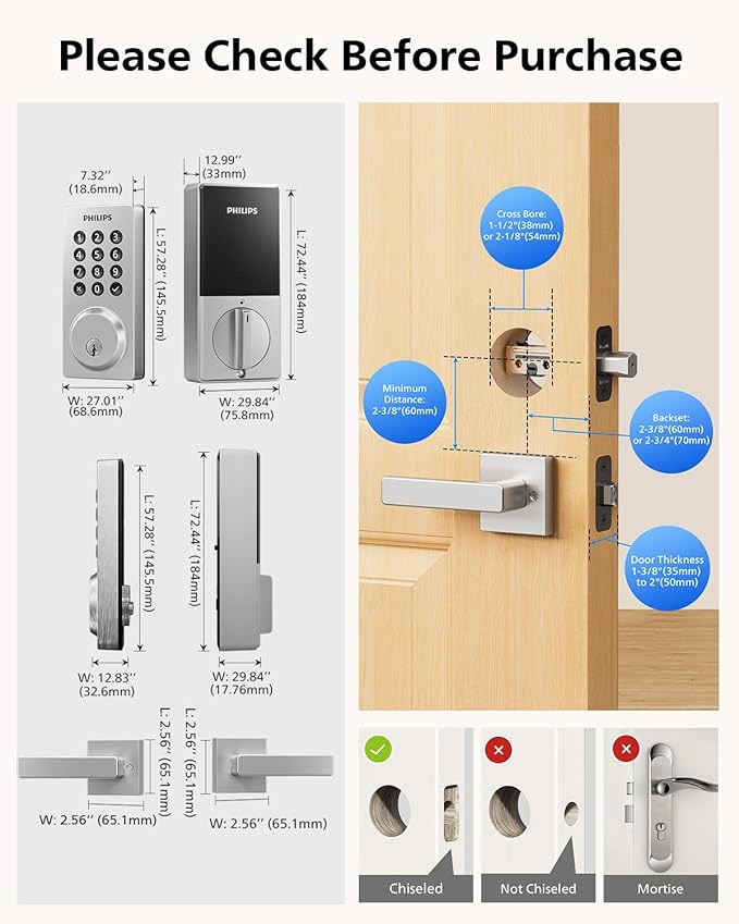 Philips Wi-Fi Smart Door Lock, Keyless Entry Door Lock with App Control,Fingerprint ID,Auto Lock,Keypad Deadbolt with Wi-Fi Bridge Adaptor,Smart Locks for Front Door-Matte Black