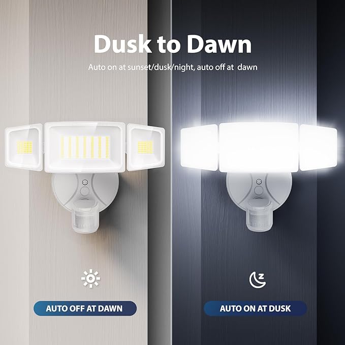 Onforu 2 Pack 75W LED Motion Sensor Outdoor Lights, 7000LM Dusk to Dawn Outdoor Lighting, 6500K Motion Detector Flood Light, IP65 Waterproof Hardwired LED Security Light for Yard Garage(White)