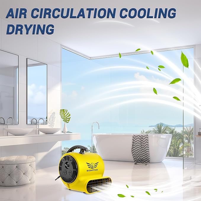 BSMTEK Air Mover Blower Fan, Industrial 1/2HP 2500CFM Monster Floor Blower Carpet Dryers - 3 Speeds, 4 Adjustable Angles, 15FT Long Cord, Stackable - 2026 Upgraded