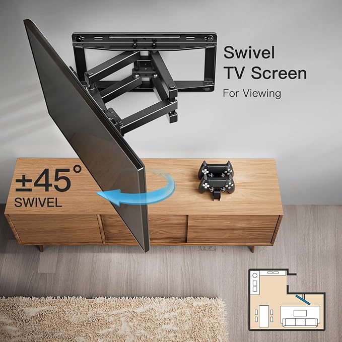 Pipishell TV Wall Mount, Full Motion Wall Mount with Dual Arms, Swivel, Extension for 26-65 inch Flat or Curved TVs up to 99 lbs, Max VESA 400x400mm, 3 Bracket Heights, Fits 12″/16″ Wood Studs, PIMF4