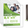 Mutualsign 5pcs Wall Sign Holder 8.5"x11" Magnetic Sign Holder, Rigid Print Protectors with Magnet Strips and Adhesive Strips, Wall Mount Plastic Paper Holder for Office Store Home Window Display (Clear)