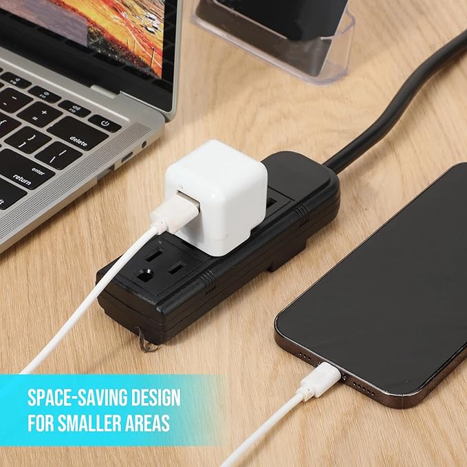 Copkim 36 Pack 3 Outlet Power Strip Extension Cord with Flat Plug Mini Cord 3 Ground Heavy Duty Mountable Outlets Strip for Computer Phone Home Office (1 ft,Black)