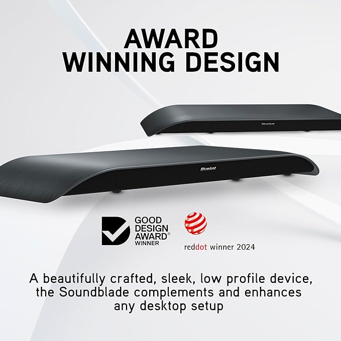 BlueAnt Soundblade Under-Monitor Soundbar, 120W 2.1 Channel Desktop Speaker with USB-C & Bluetooth 5.3 for PC, Mac, Gaming, Music and Streaming, Charcoal