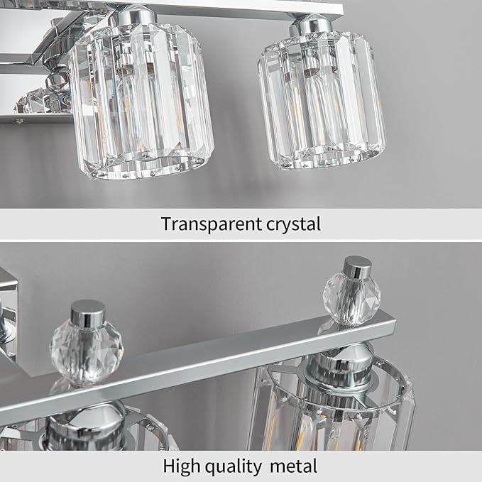 FDPBY Bathroom Vanity Lights 4-Light Chrome Modern Crystal Vanity Light Fixtures Over Mirror Crystal Bathroom Vanity Lighting Fixtures