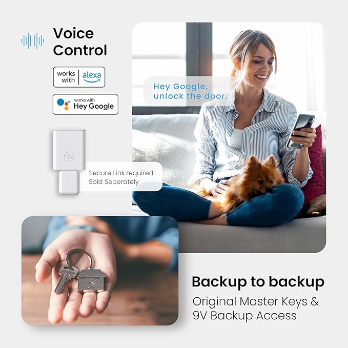 Lockly Secure Plus Smart Lock Bluetooth, 3D Biometric Fingerprint Sensor Front Door Lock with Handle, Digital Keypad Keyless Entry Door Lock, Voice Control & Auto Lock - Latch Edition