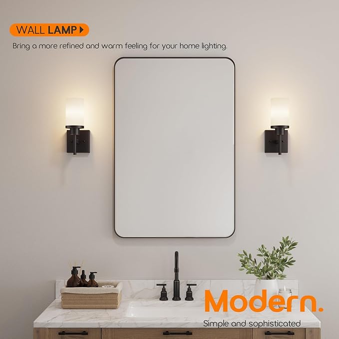 AONEON Wall Lights Over Mirror Bathroom Vanity Light Fixtures with White Frosted Glass, Wall Sconce for Porch Hallway Entrance, Oil Rubbed Bronze T001ORB-L1