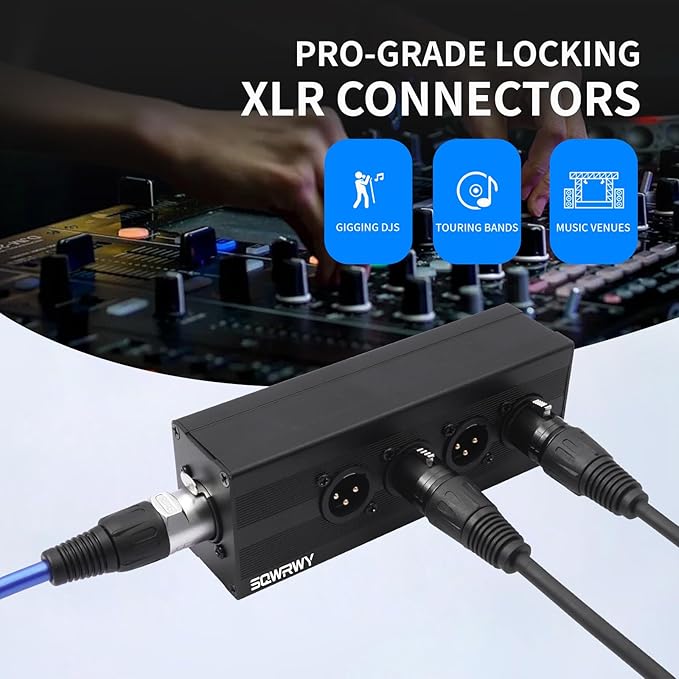SQWRWY XLR 1 Female to 4 Male Passive Splitter | 4-Channel Galvanic Distribution for Zero-Latency Audio & DMX Adapter 4Way 1Pack