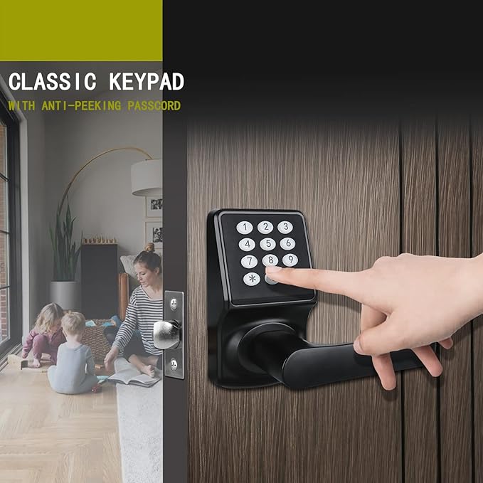 Keypad Door Lock with Handle, Digital Door Lock with Keypad Set,Keyless Entry Door Locks with Handle-IC Card and Anti-peep Password- Easy Installation for Home, Hotel-Matte Black-2PACK Set