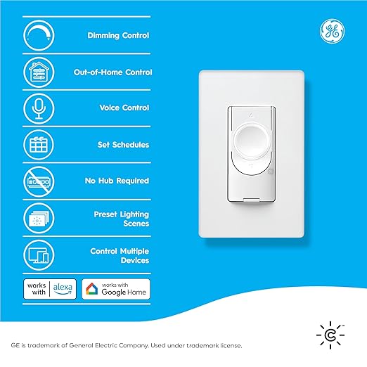 GE Smart C 2-amp Multi-Location White Wi-Fi Compatibility Touchless Illuminated Residential Light Switch with Wall