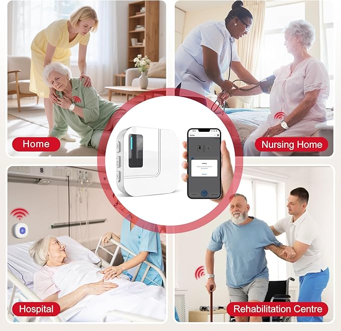 CallToU Wi-Fi Wireless Caregiver Pager Call Button for Elderly at Home , APP Emergency Alert for Seniors, Patients, and The Disabled (TY01WH-06W 3-1)