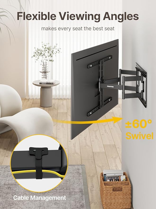 monTEK Ultra Slim TV Wall Mount for 43-90 Inch TVs | 1.1" Thin Low Profile Full Motion Bracket | Dual Swivel Articulating Arms with Tilt | Max VESA 600x400mm | Holds 132lbs | Fits 16"/18" Studs