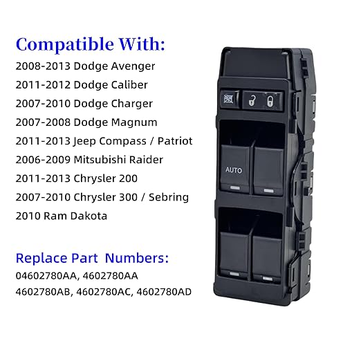 04602780AA Power Window Switch Control Compatible with Dodge Avenger Charger Caliber Magnum Ch'rysler 200 300 Sebring J'eep Compass Patriot Mitsubishi Replace OE 4602780AA Left Front Driver Side
