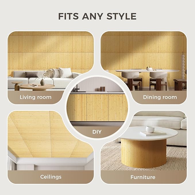 OUZUGIE 1 Pack 96x24 Inch Natural Bamboo Wall Panel – Natural Pole Wrap Paneling for Walls, Ceilings, Cabinets, Furniture – Ideal for Bedroom, Living Room & Office DIY Decor