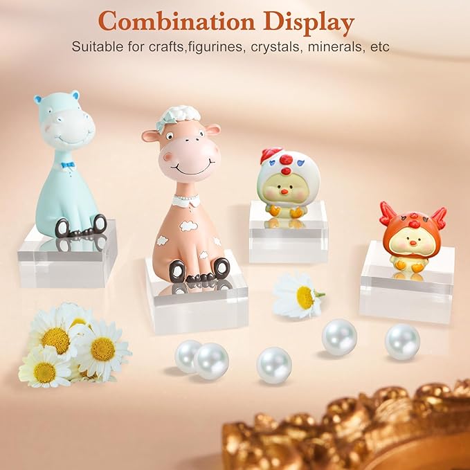 SAMYUCHO Acrylic Base 8 Pieces Acrylic Blocks for Display 2 X 2 X 1 Inch Square Riser Display Stands Trophy Base Pedestal Stands Clear Cube for Trophy Jewelry Props Food Party Crafts