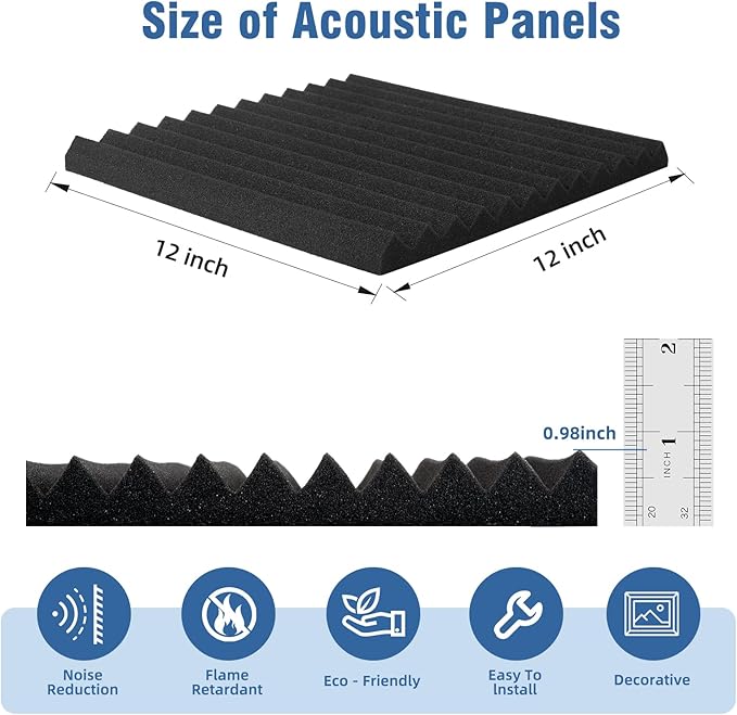 HWLIYUTAI 52 Pack Acoustic Panels 1 X 12 X 12 Inches - Studio Foam Wedges High Density Panel Soundproof Foam for Walls - Home Office