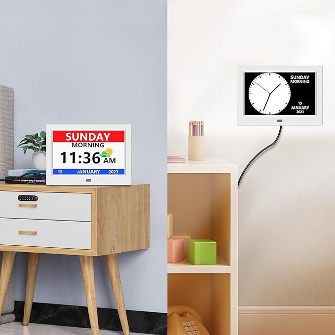LXBYJKJ 10 Inch Digital Clock with Day and Date for Elderly Alzheimer's Clock Customizable Alarms 3 Display Modes Large Font Alarm Clock for Seniors Auto DST