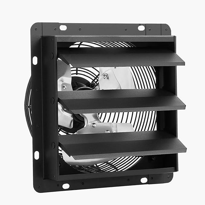VEVOR 12 inch Shutter Exhaust Fan, Wall Mounted Attic Vent Fan with Smart Programming Variable Speed Temperature Control, 1500 CFM,EC Motor,Timer, for Shed,Garage,Greenhouse Ventilation Cooling,Black