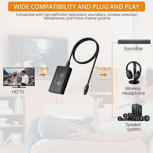 Neoteck ARC/eARC Audio Extractor, HDMI ACR Audio to Optical Extractor with Supports PCM 2.0, Dolby 5.1, DTS 5.1, 24bit/192kHz, Plug and Play, Suitable for TV, Home Cinema & Legacy Audio Systems