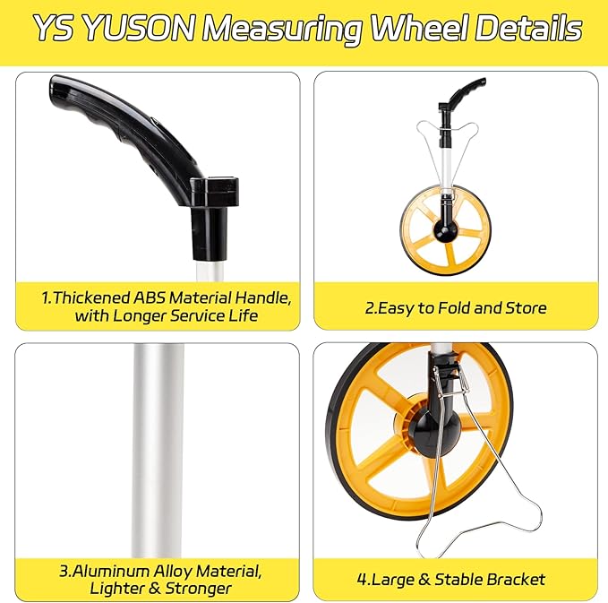 YS YUSON 12 Inch Measuring Wheel in Feet Advanced LED Backlight Display Rolling Digital Measuring Wheel for Construction Measure Wheel with Tape Measure and Canvas Carrying Bag, Up to 9999Ft