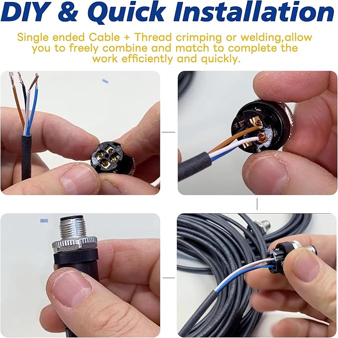 Lonlonty M8 3 Pin Male Socket Panel Aviation Wire,8mm Industrial Circular Sensor Connector Cable Shielded,Outdoor Waterproof IP67 A Coding 6.5Ft/2M