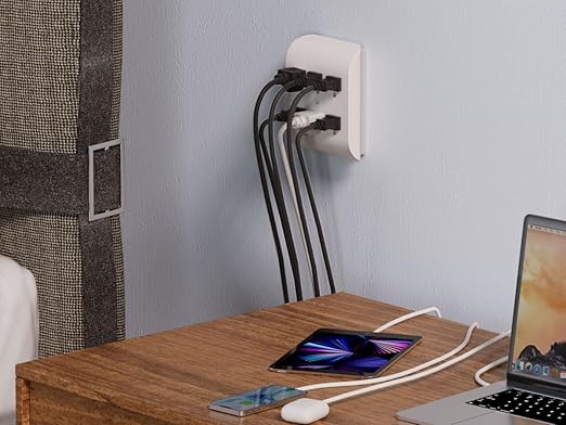 ELEGRP 6-Outlet Extender with Central Anchor, 3-Prong Grounded Wall Tab, Multiple Outlet Extender with 6 Electrical Outlets, ETL Listed, 3 Packs, White