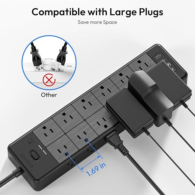 24 Widely Outlets Extension Cord 25 Ft NTONPOWER Long Extension Cord Surge Protector with 4 USB Ports(2 USB C),15A/1875W Power Strips with Surge Protection 4000J, Wall Mount Holes for Home, Office