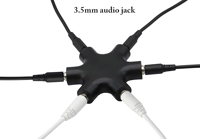 zdyCGTime Headphone Splitter, 6-Port Music Sharer, 3.5mm 6 Port Female Headset Adapter with 3.5mm M/M TRS Stereo Plug Cable (Black)