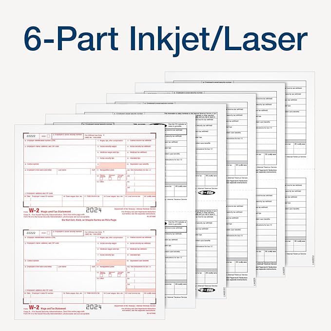 Adams 2024 W2 Tax Forms 2024, 6 Part Laser/Inkjet Tax Forms, 50 Employees, Includes 6 W3 Forms, Access to Tax Forms Helper (1009322)