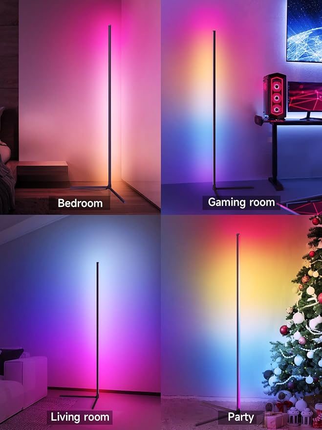 Tyute Corner Floor Lamp, RGB LED Corner Lamp with Music Sync, Smart App and Remote Control Color Changing Ambience Light, 16 Million Colors for Bedroom, Living Room Gaming Room (2pcs)