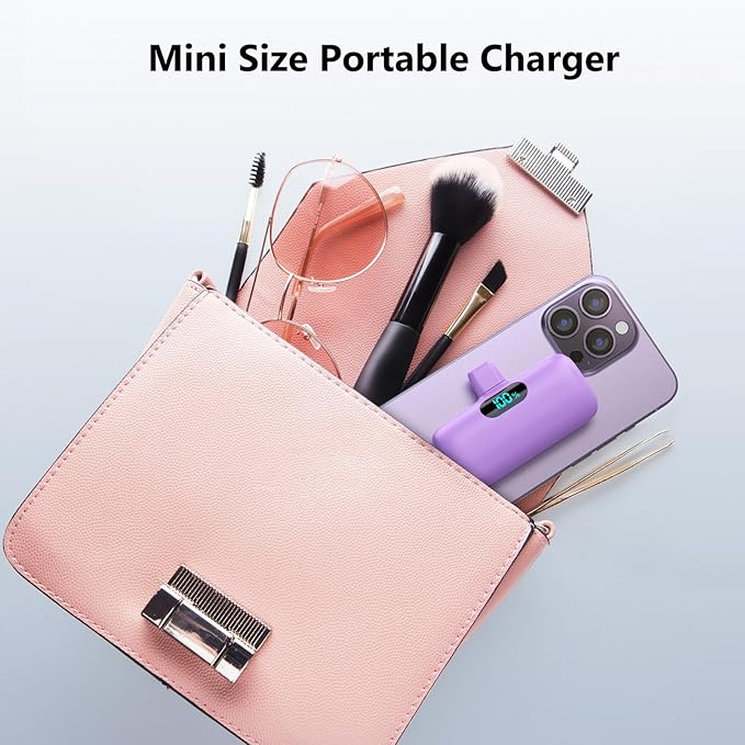 Mini Portable Charger USB C Power Bank,Upgraded 5000mAh PD Fast Charging Battery Pack Built-in USB-C Connector Travel Essential for iPhone17/17Pro/17Pro Max/Air/16 Plus/16Pro Max/15 Series,Android etc