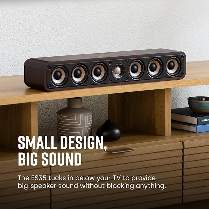 Polk Signature Elite ES35 Slim Center Channel Speaker - Hi-Res Audio Certified, Dolby Atmos & DTS:X Compatible, 1" Tweeter & (6) 3" Woofers, Dual Power Port for Effortless Bass, Elegant White-Washed