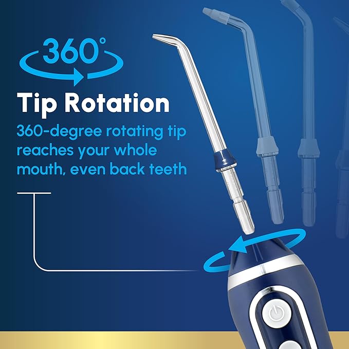 Waterpik Cordless Advanced 2.0 Water Flosser For Teeth, Gums, Braces, Dental Care With Travel Bag and 4 Tips, ADA Accepted, Rechargeable, Portable, and Waterproof, Blue WP-583, Packaging May Vary