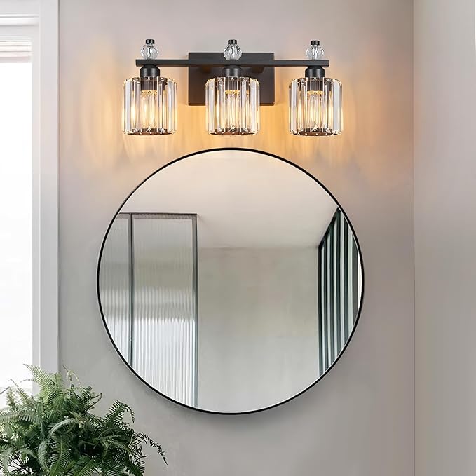 FDPBY Bathroom Vanity Lights 3-Light Sand Black Modern Crystal Vanity Light Fixtures Over Mirror Crystal Bathroom Vanity Lighting Fixtures