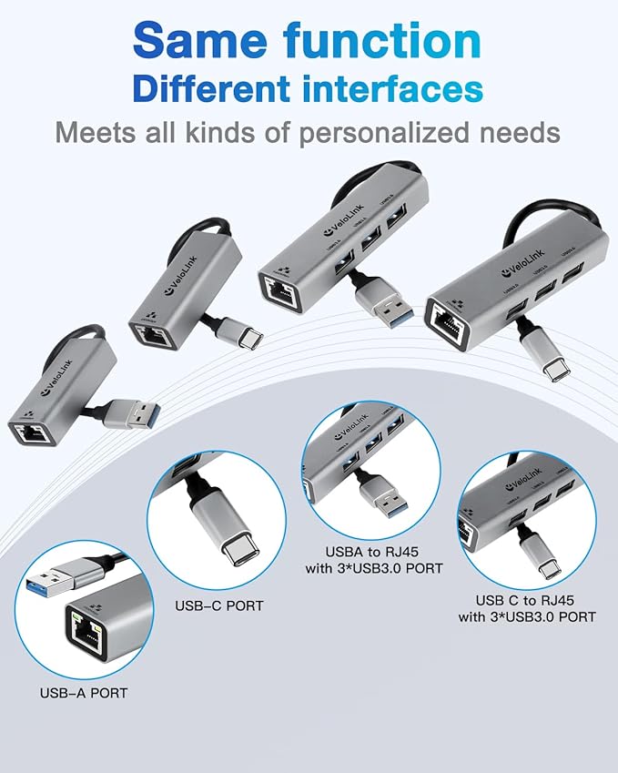 USB ethernet Adapter, USB 3.0 hub with rj45,4-in-1 3.0 Hub with Gigabit Ethernet Adapter, Gigabit Ethernet to USB Adapter for Laptop,PC, MacBook Pro, iPad Pro,and More Type A Laptops