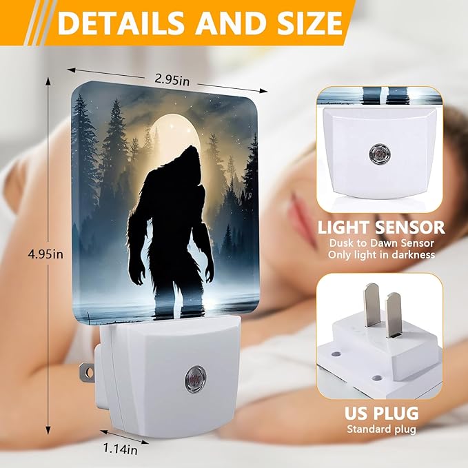 GANTINIR Funny Bigfoot Sasquatch Night Light, Plug-into Forest Moon Nightlight White LED Lamp, Energy Efficient Decor Desk Lamp for Bedroom Hallway Stairs Bathroom