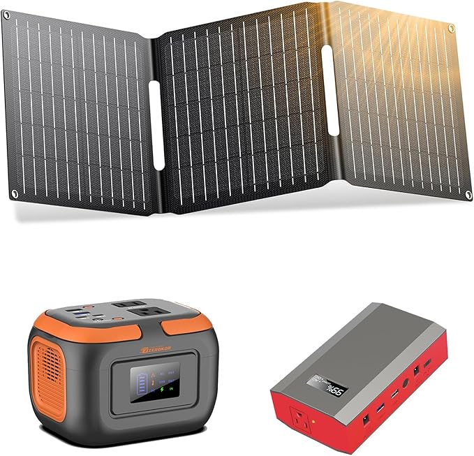 Portable Power Station with Foldable Solar Panel Charger 30W, 120W Camping Power Bank with AC Outlet, 110V Battery Pack for Laptop Smart Devices RV Outdoor Travel Hiking Fishing Power Outage Backup