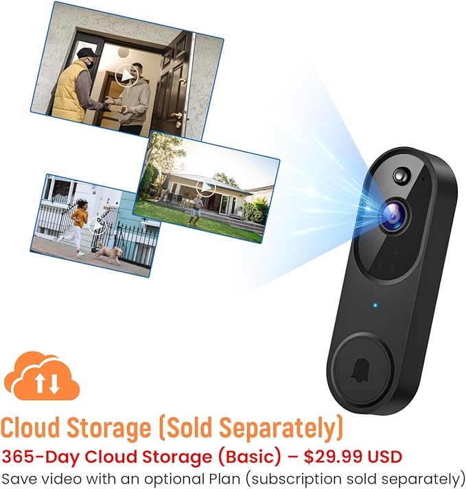 GridTera Smart Video Doorbell Camera Wireless, AI Human Detection and Instant Alerts, Night Vision, 2-Way Audio, Battery Powered, Cloud Storage Sold Seperately, 2.4G WiFi (Chime Included)
