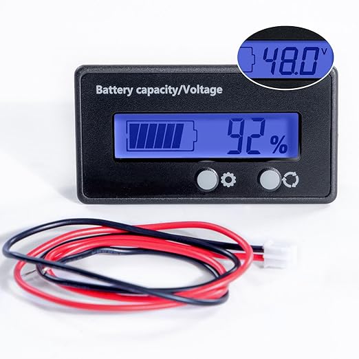 48V Battery Meter - 10-100V Golf Cart Battery Gauge, DC 12V-84V Voltage Indicator for Acid & Lithium Ion Batteries