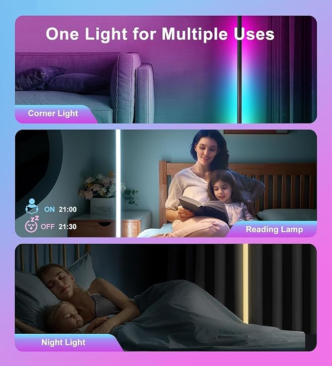 YTDRGB Corner Floor Lamp RGBW, LED Floor Lamp with APP, IF Remote Control, Music Sync, Timer and 16 Million DIY Colors, Smart Corner Light for Gaming Rooms Bedrooms
