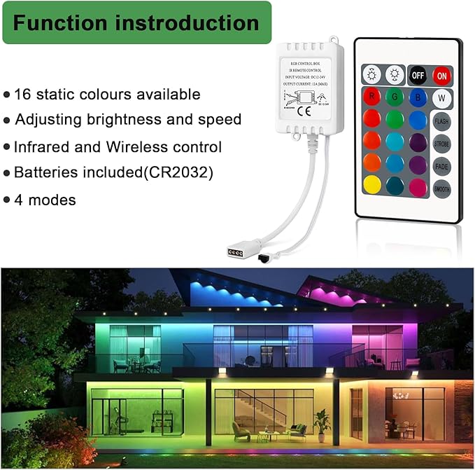 Taoellen RGB LED Light Strip Remote Controller, Dimmer for RGB LED Strip Lights, 24 Key Wireless IR Remote Controller for SMD 5050 3528 Rope Lights