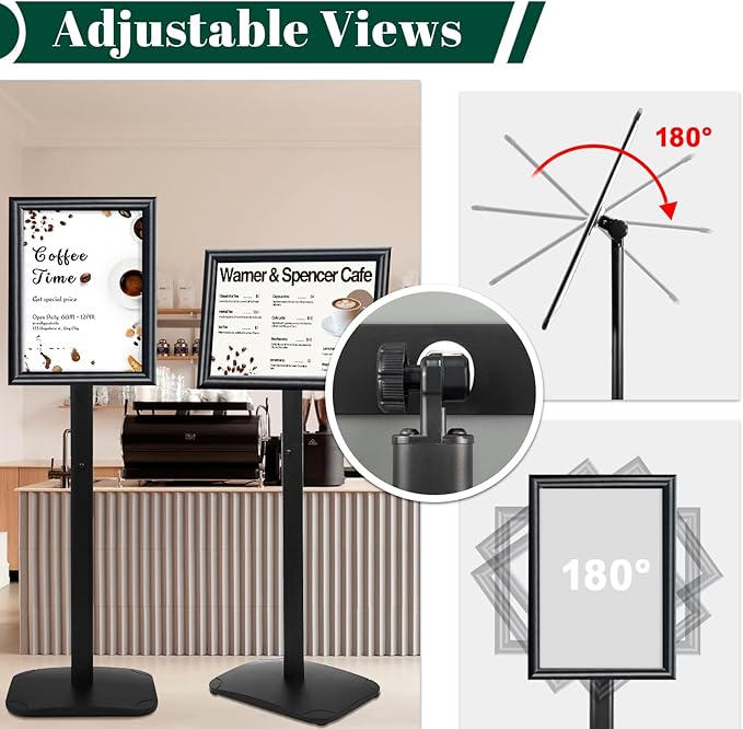 Mutualsign 3Pcs Heavy Duty Pedestal Sign Holder for Display, 11 x 17 inches Adjustable Floor Standing Sign Holder with Weighted Base , Sign Stand for Indoor/Outdoor Advertising，Black