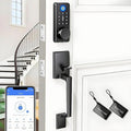 Smart Keyless Entry Door Lock Set w/Front Door Handle, 0.1s Fingerprint Biometric Unlock, APP/Passcodes/Cards Control, Auto Lock Keypad Deadbolt, Easy Install for Entry Bedroom