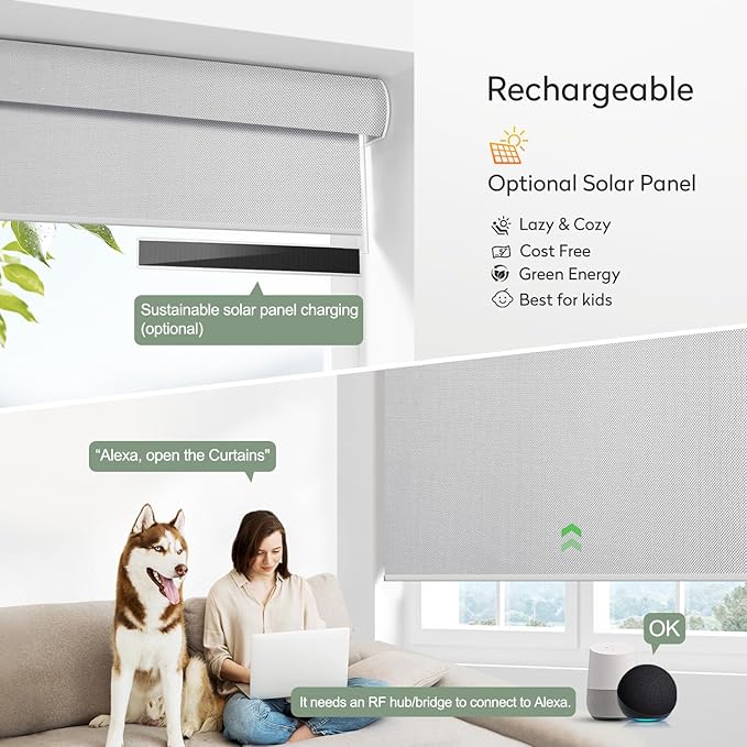 Zshine Motorized Blackout Window Blinds Customize Width (23-95 Inches) Remote Control Wireless and Rechargeable Roller Shades Blinds for Windows, Home, Office, Hotel, Club, Restaurant(82006E)