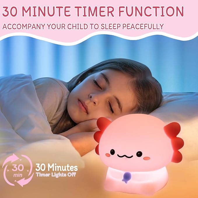 MAGOHMT 3 Level Dimmable Duck Night Light for Kids, Axolotl Night Light, Rechargeable LED Squishy Novelty Animal Lamp for Kids Sleep, Nursery Room Decor
