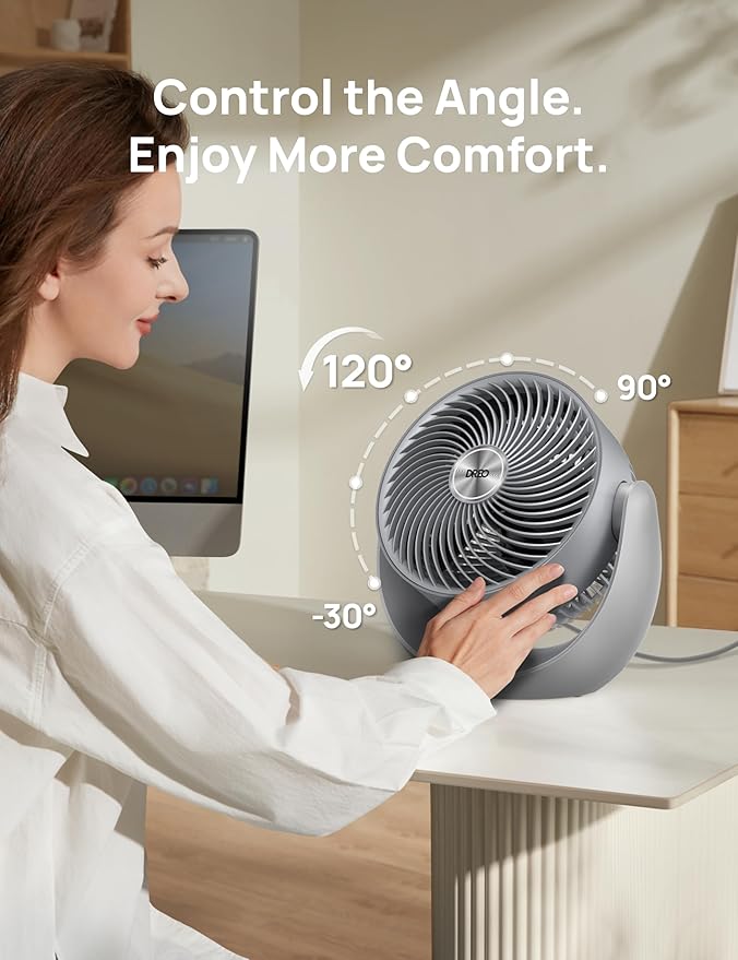 Dreo Fan for Bedroom, Table Air Circulator for Whole Room, 11 Inch, 40ft Strong Airflow, 120° Adjustable Tilt, 28db Low Noise, Quiet, 3 Speeds, 2025 New Desk Fan for Office, Kitchen, Home