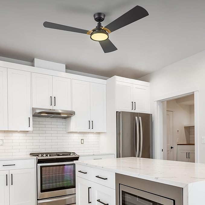 SMAAIR 56 Inch Smart Wifi Ceiling Fans with Dimmable LED Lights and Remote, Compatible with Alexa/Google Home/Siri/APP, Outdoor DC Fans with 10 Speeds, Timer/Schedule,Black/Gold