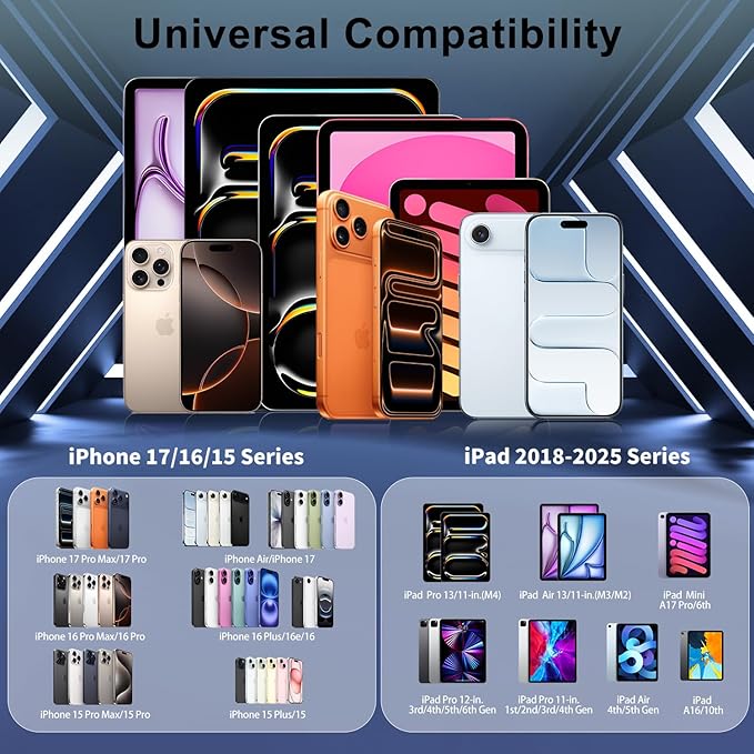 iPhone 17 Pro Max Fast Charger,2-Pack USB C 2in1 Dual PD Charging Block with USB C Woven Charger Cable for iPhone 17/17 Pro/Air/iPhone 16 Pro Max/16 Plus/16E/15 Pro Max/15 Plus,iPad Pro/Air/Mini