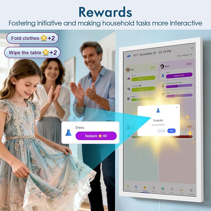 27 Inch Smart Digital Calendar Max, Wall Mountable Electronic Family Planner with Touchscreen, 1920 * 1080 IPS Display for Home & Office, Chore Chart & Event Sync White Gifts for Women