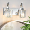 FDPBY Modern Bathroom Vanity Light, 2-Light Chrome Wall Sconce with Crystal Accents, Over Mirror Bathroom Lighting Fixture, 13.77" Long Dimmable Vanity Lamp for Makeup, Easy Installation